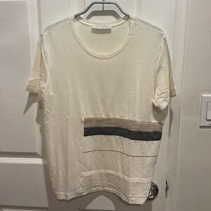 Elegant Off-White Tee with Striped Accent